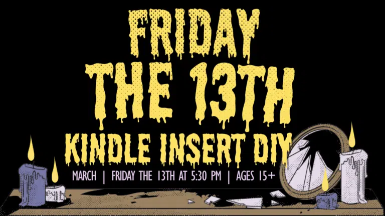 Text in spooky font says Friday the 13th Kindle Insert DIY