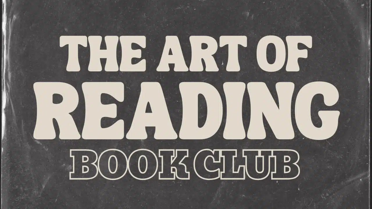 Dark grey background. Light grey text says The Art of Reading Book Club